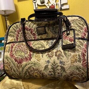 Vintage Liz Claiborne Floral Tapestry Travel Bag with Brown Trim